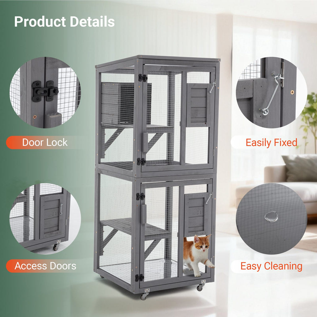 PawHaven Cat Cage Wood PH-CC-03 Grey