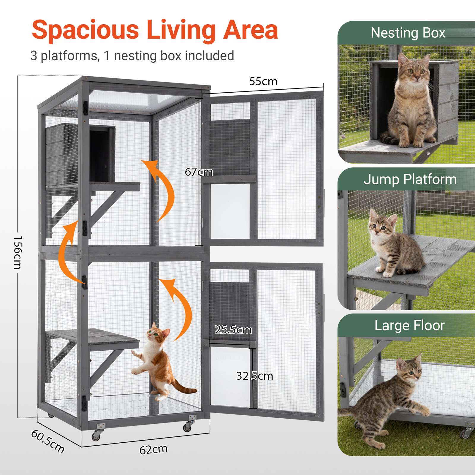PawHaven Cat Cage Wood PH-CC-03 Grey