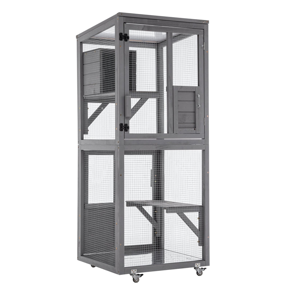 PawHaven Cat Cage Wood PH-CC-03 Grey