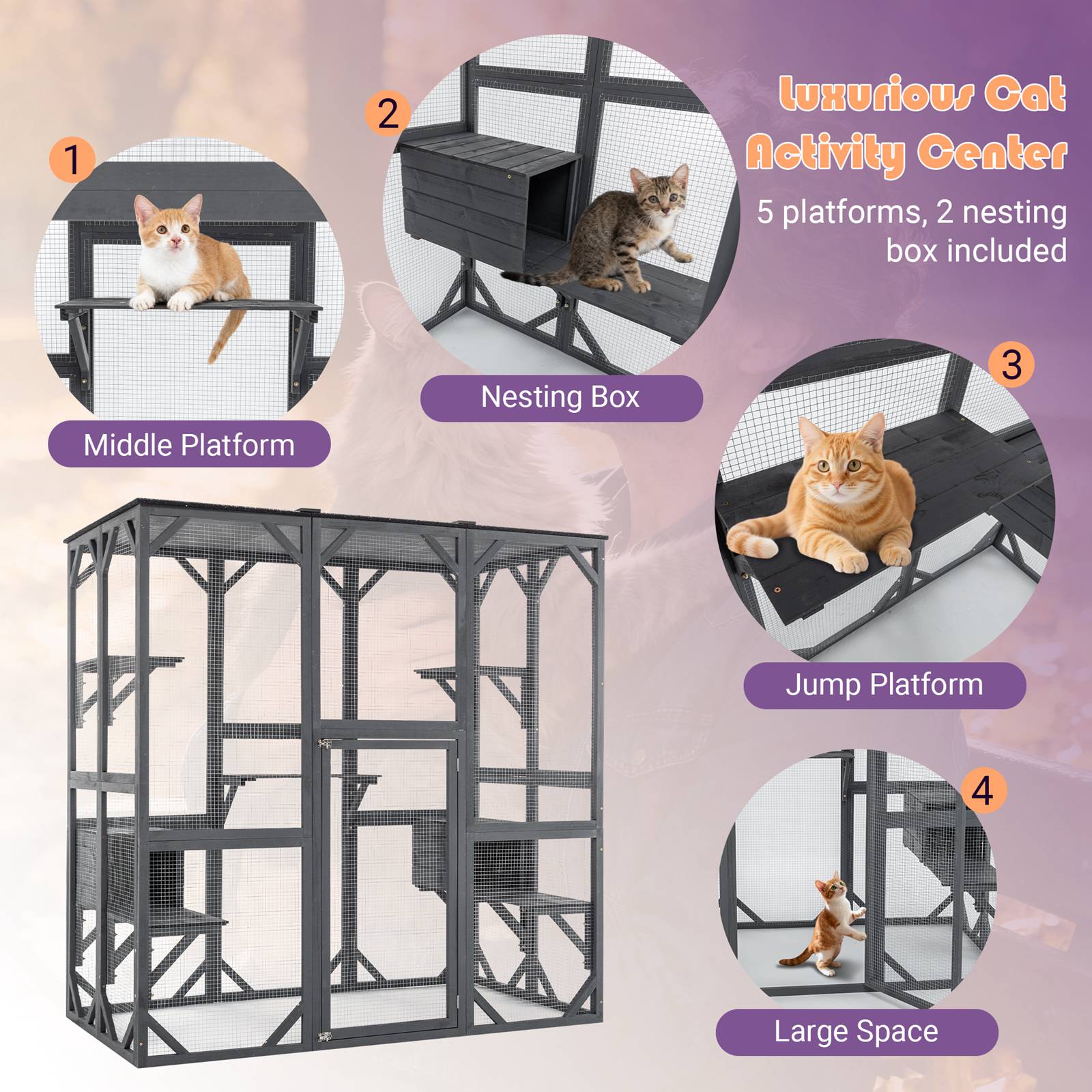 PawHaven Cat Cage Wood PH-CC-04 Grey