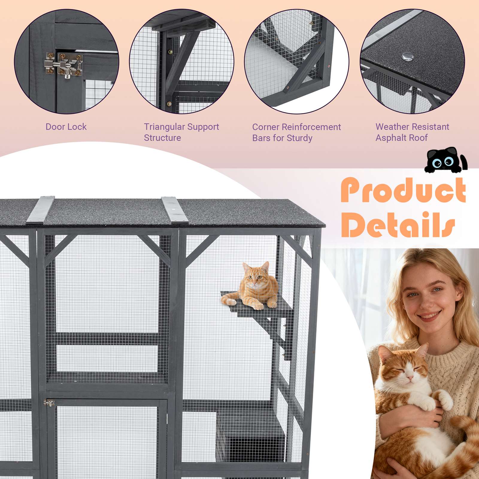 PawHaven Cat Cage Wood PH-CC-04 Grey