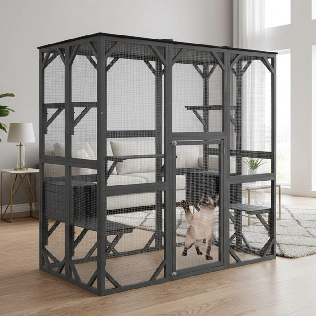 PawHaven Cat Cage Wood PH-CC-04 Grey