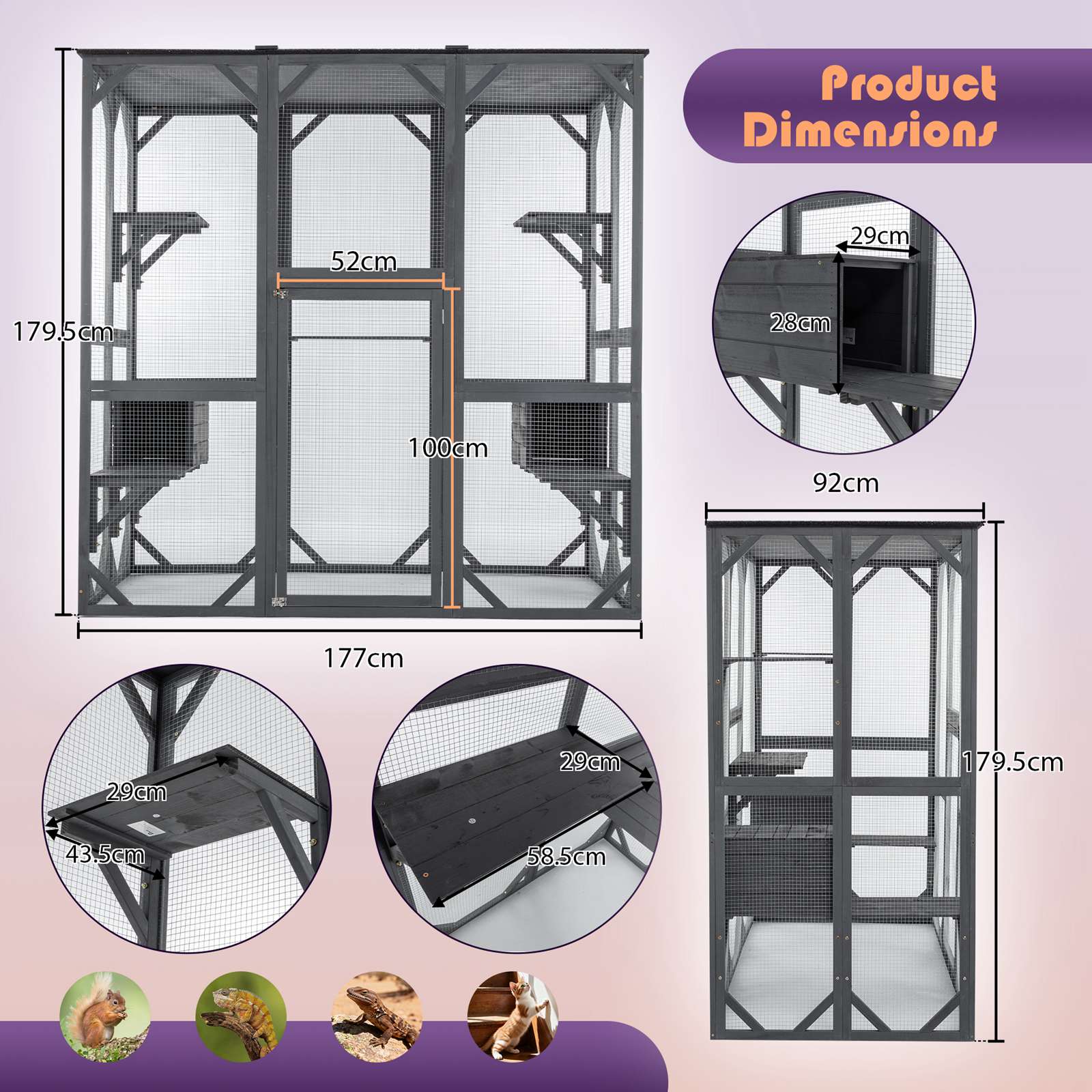 PawHaven Cat Cage Wood PH-CC-04 Grey