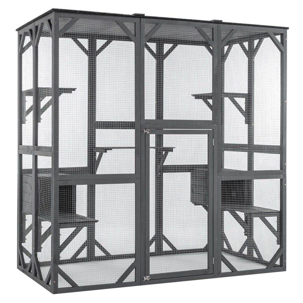 PawHaven Cat Cage Wood PH-CC-04 Grey