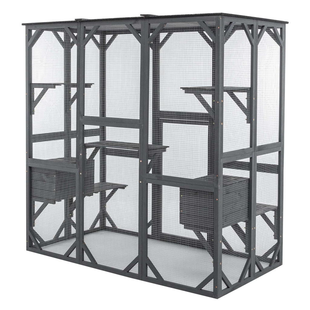 PawHaven Cat Cage Wood PH-CC-04 Grey