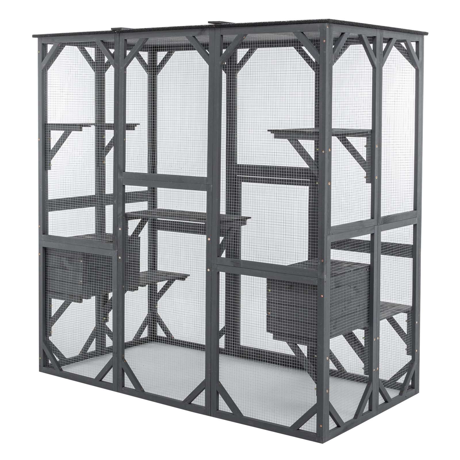 PawHaven Cat Cage Wood PH-CC-04 Grey