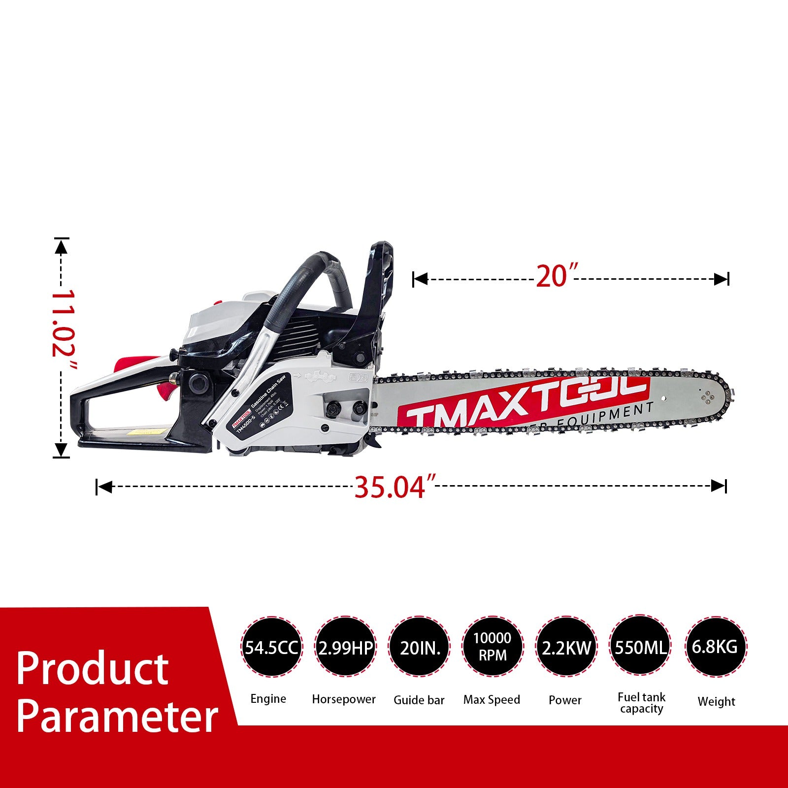 SwitZer 54.5cc 2200W Petrol Chainsaw 20"