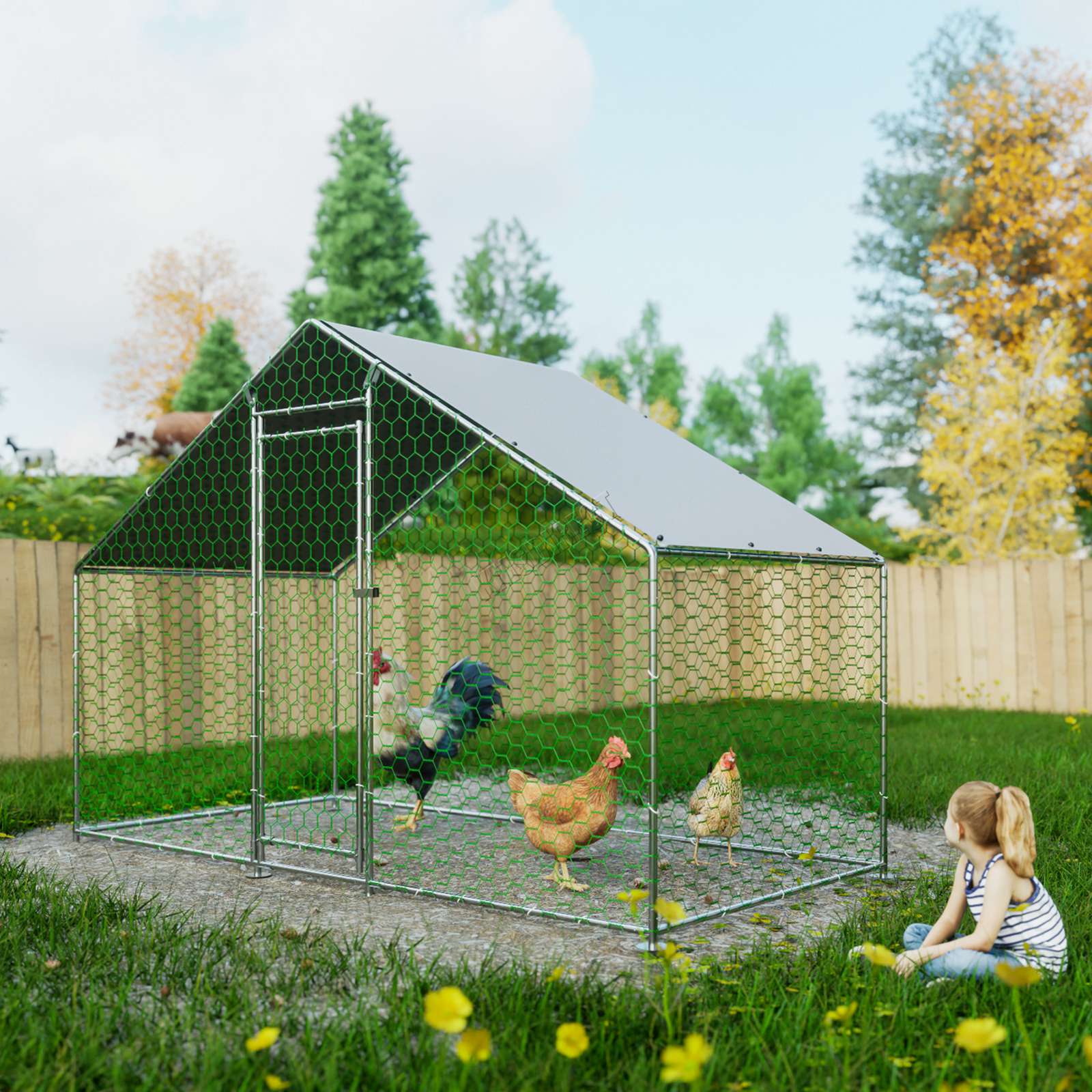 PawHaven Chicken Run Cage Walk In Coop Metal