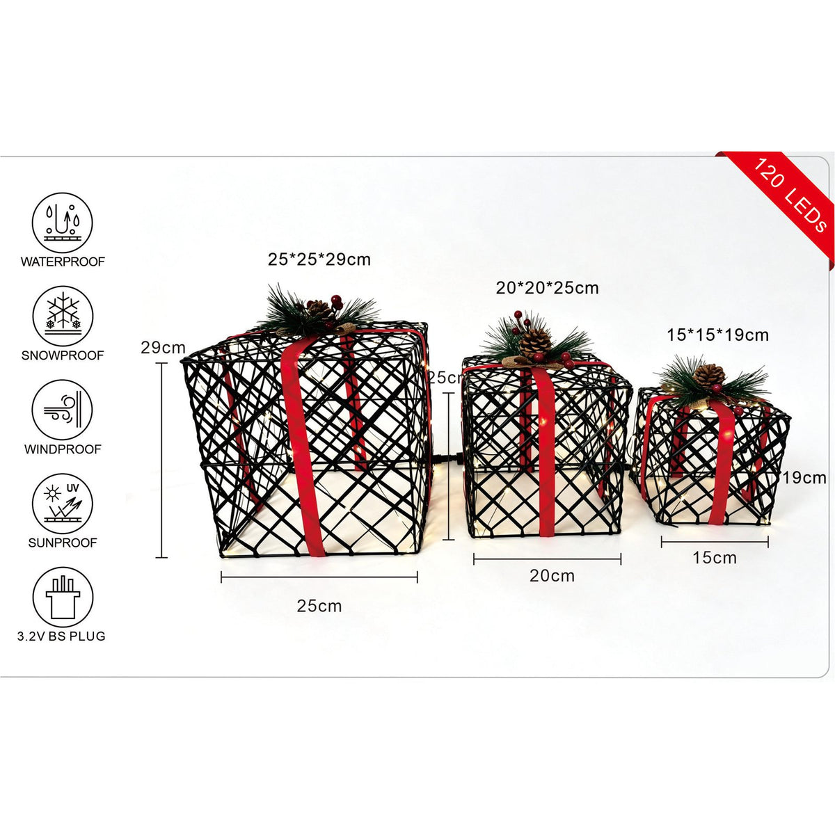 WestWood Christmas Lighted Gift Boxes Set of 3