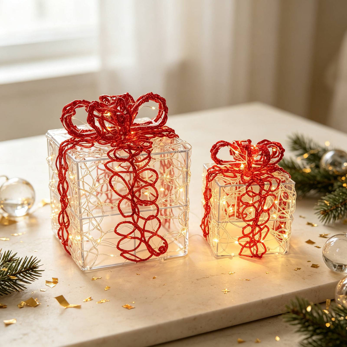 WestWood Christmas Lighted Gift Boxes Set of 2