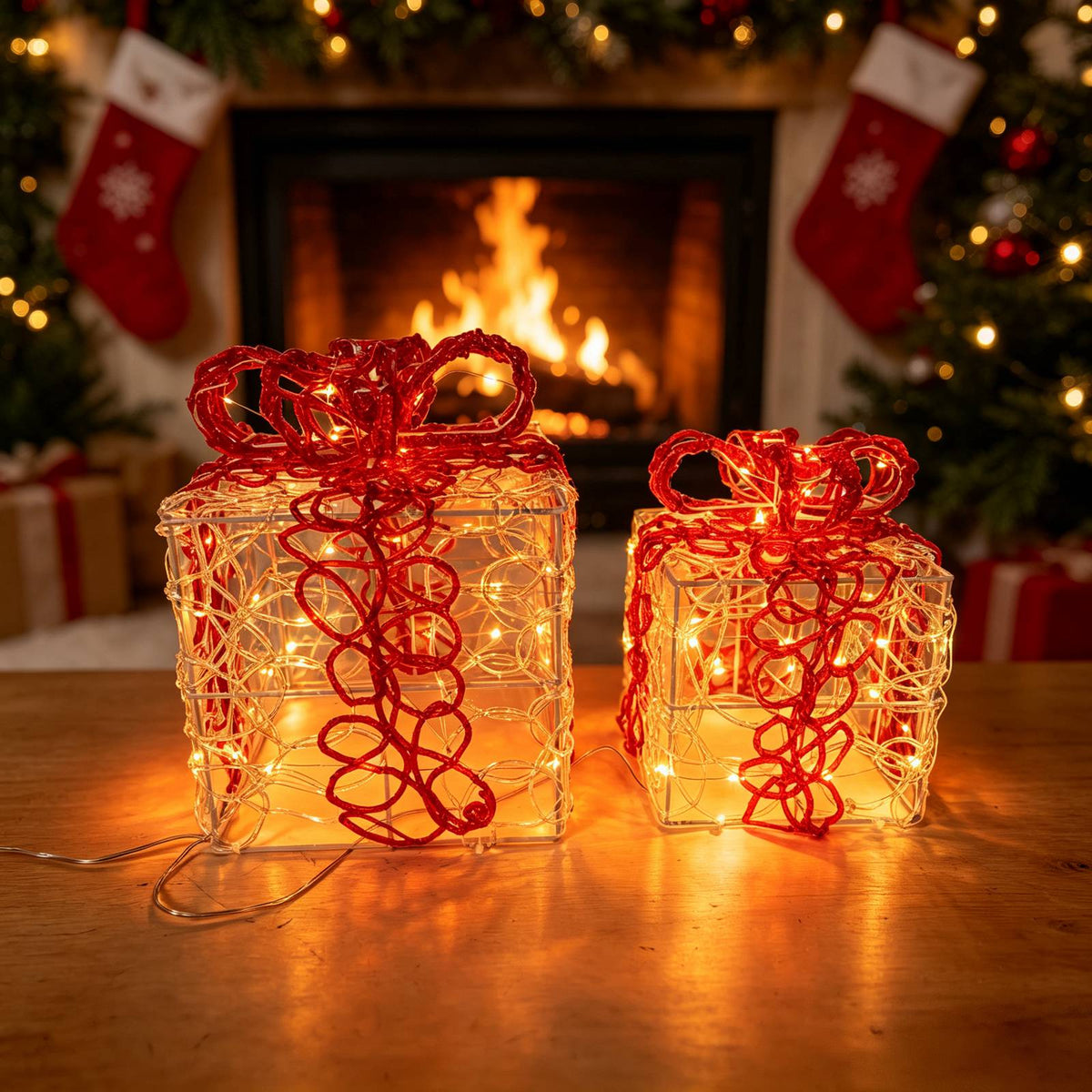 WestWood Christmas Lighted Gift Boxes Set of 2