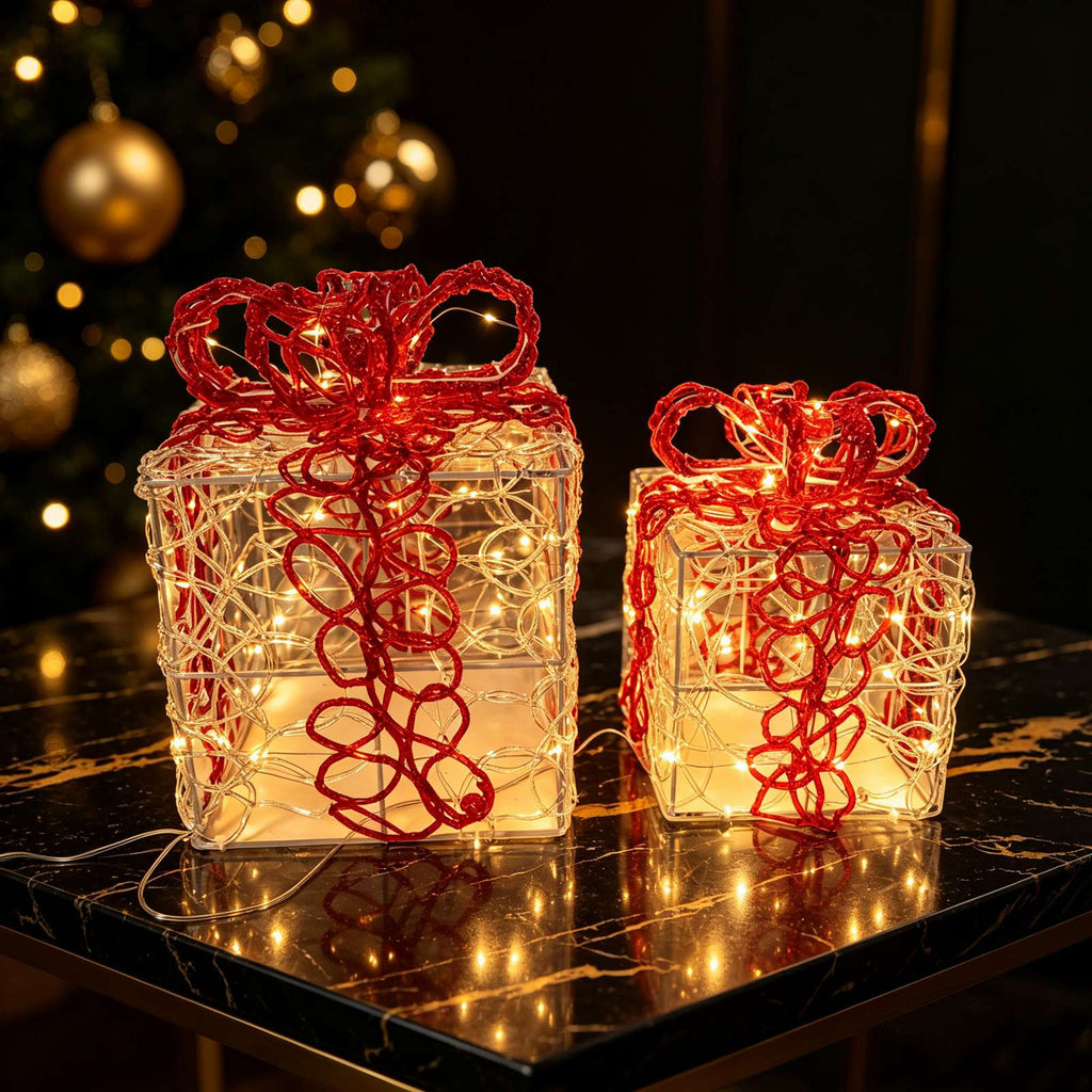 WestWood Christmas Lighted Gift Boxes Set of 2