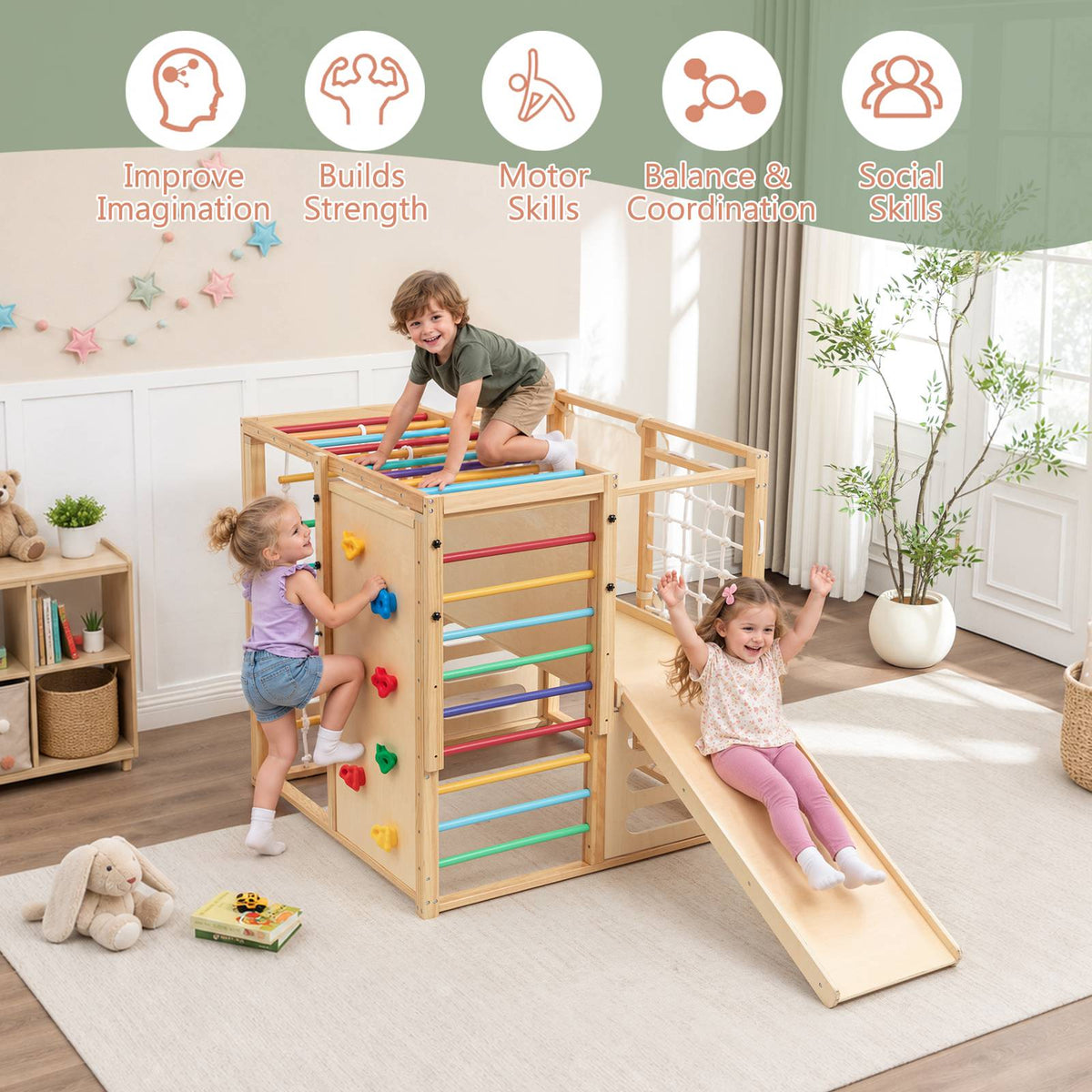 GALACTICA 9-in-1 Wooden Indoor Jungle Gym Playset PG09
