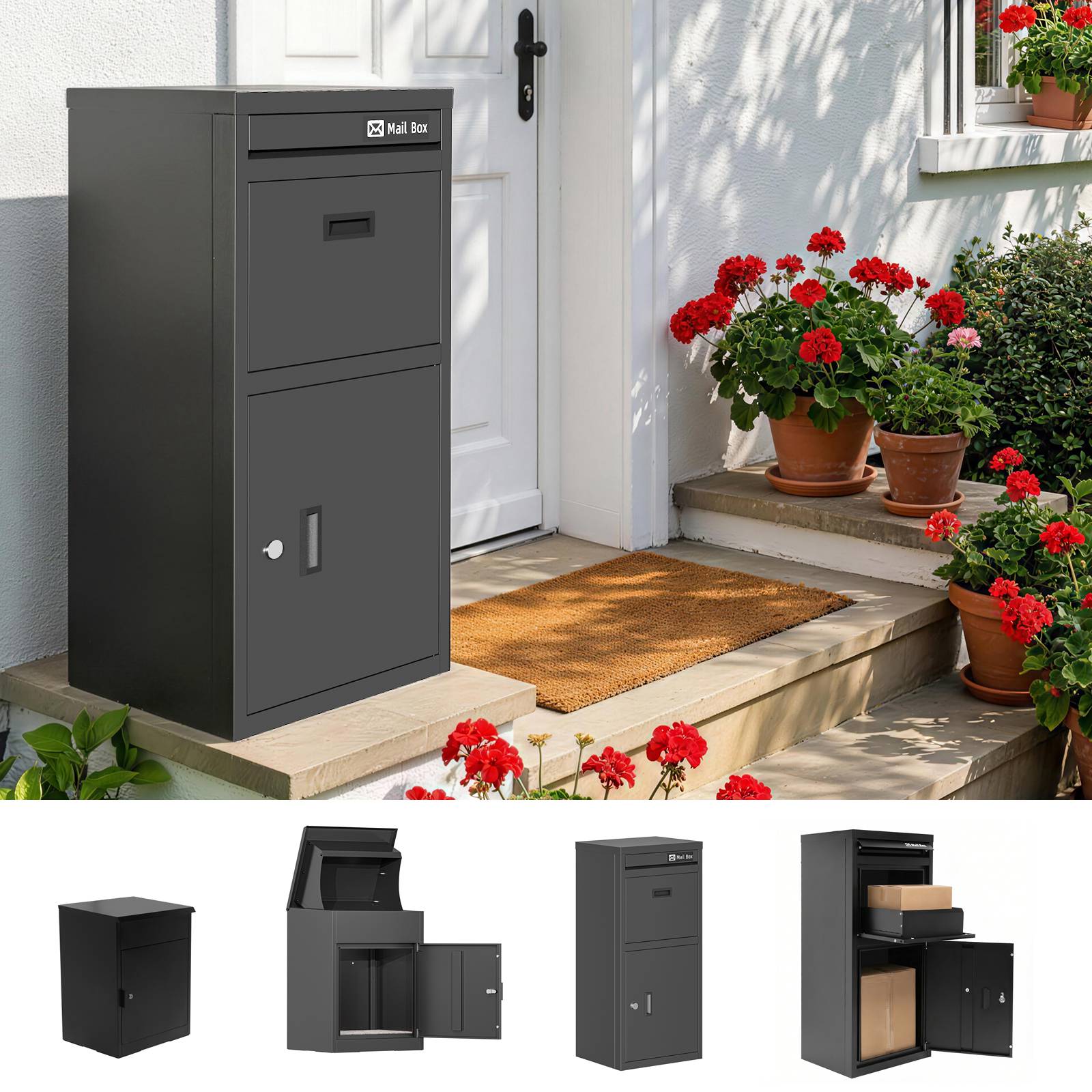 BIRCHTREE Lockable Metal Delivery Box Storage Post Box