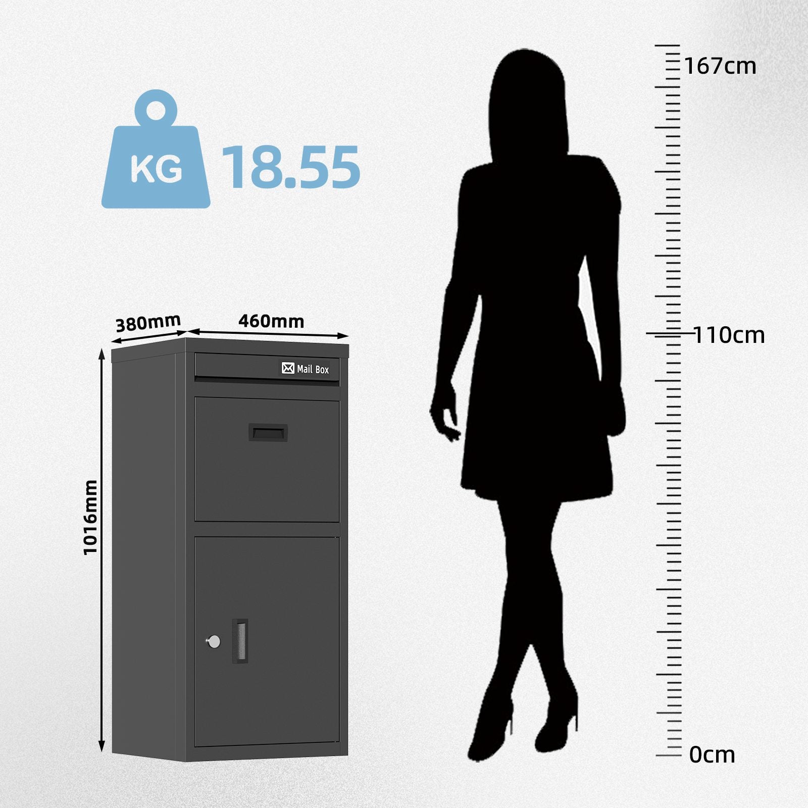 BIRCHTREE Lockable Metal Delivery Box Storage Post Box