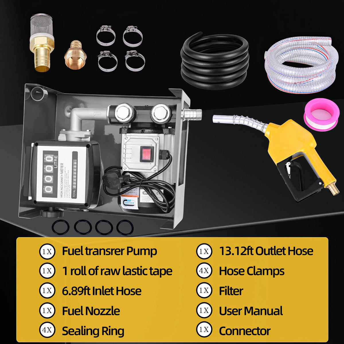 SwitZer 550W Diesel Transfer Pump With Flow Meter