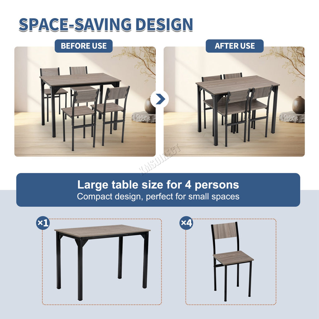 WestWood Compact Dining Table and 4 Chairs Set 5PCS