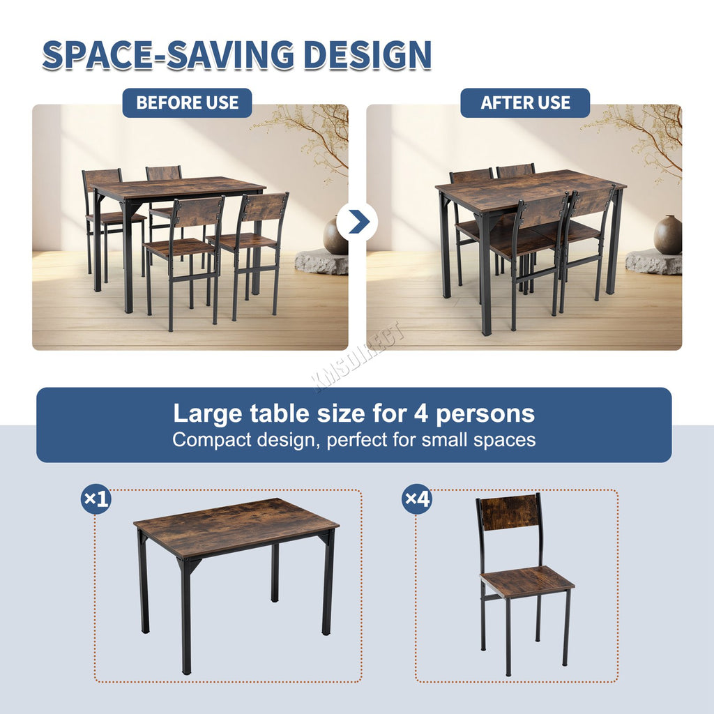 WestWood Compact Dining Table and 4 Chairs Set 5PCS