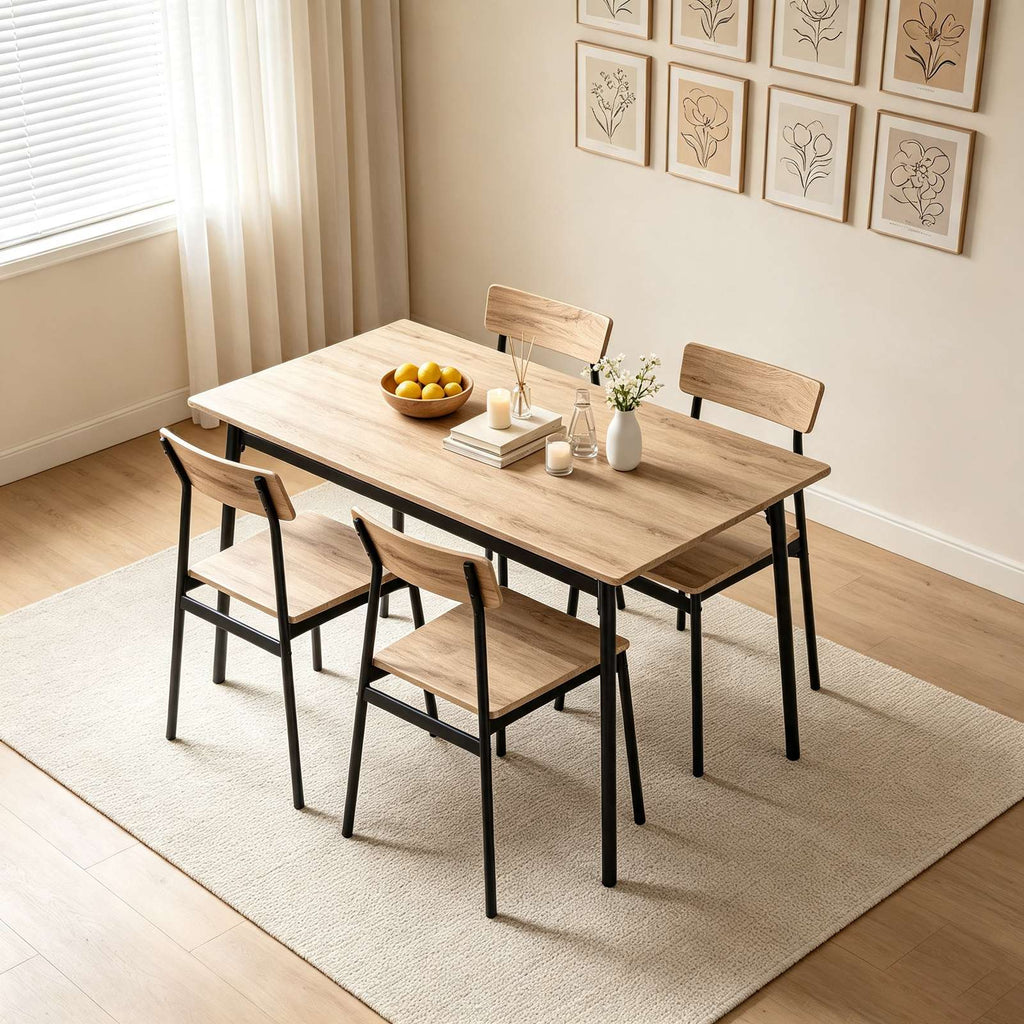 WestWood Modern Wooden Dining Table with 4 Chairs Set Kitchen Industrial Frame