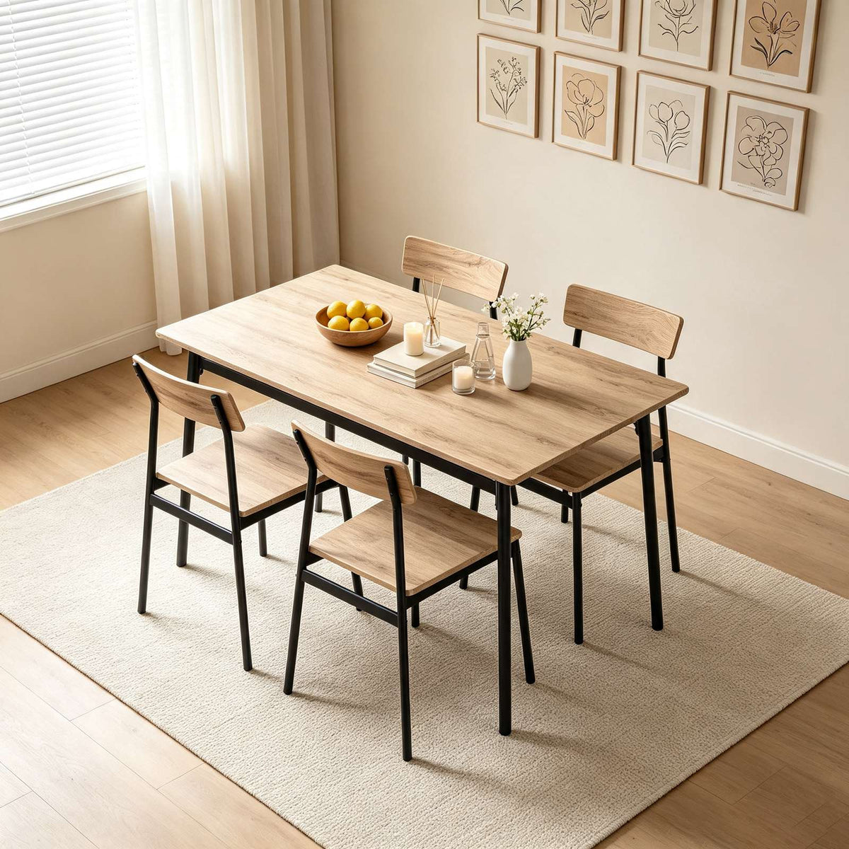 WestWood Modern Wooden Dining Table with 4 Chairs Set Kitchen Industrial Frame