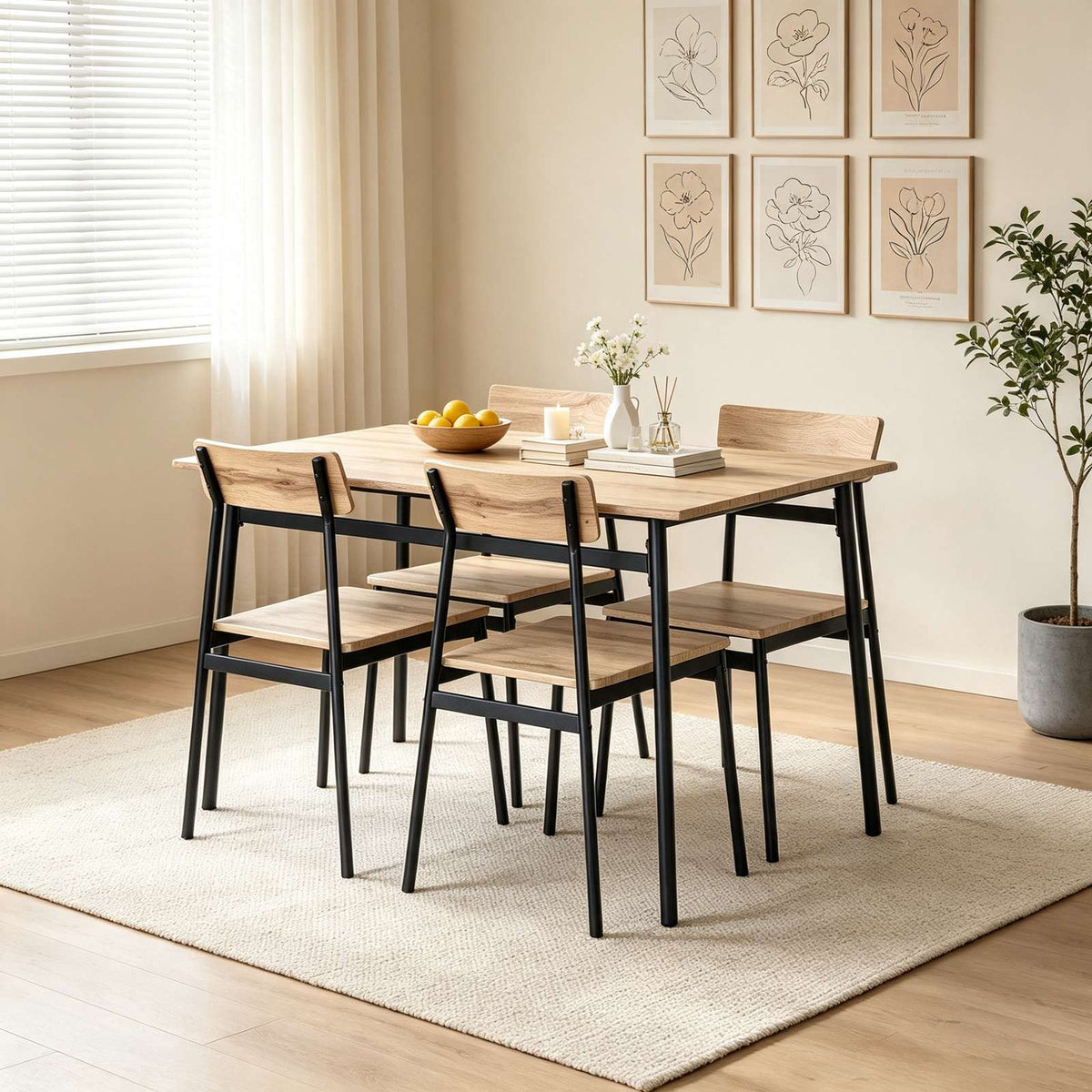 WestWood Modern Wooden Dining Table with 4 Chairs Set Kitchen Industrial Frame