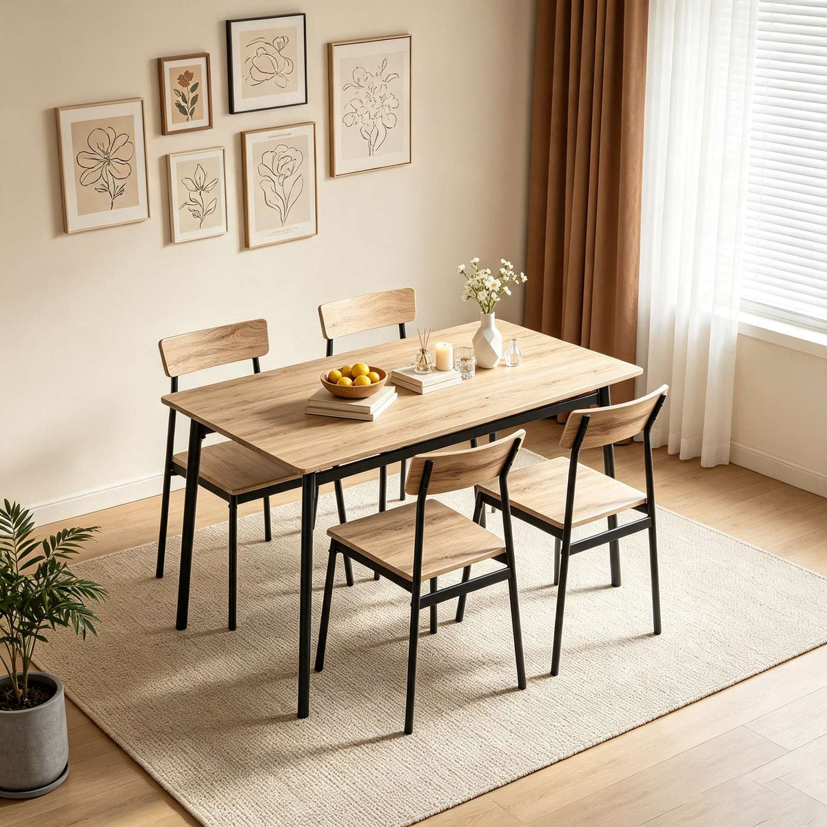 WestWood Modern Wooden Dining Table with 4 Chairs Set Kitchen Industrial Frame