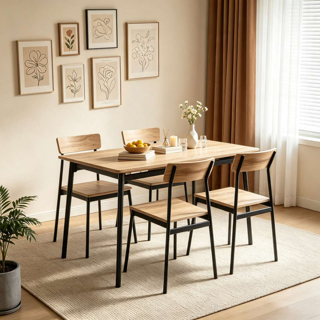 WestWood Modern Wooden Dining Table with 4 Chairs Set Kitchen Industrial Frame
