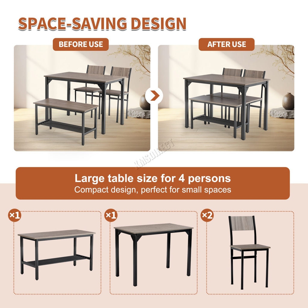 WestWood Compact Dining Table and 2 Chairs 1 Bench Set 4PCS