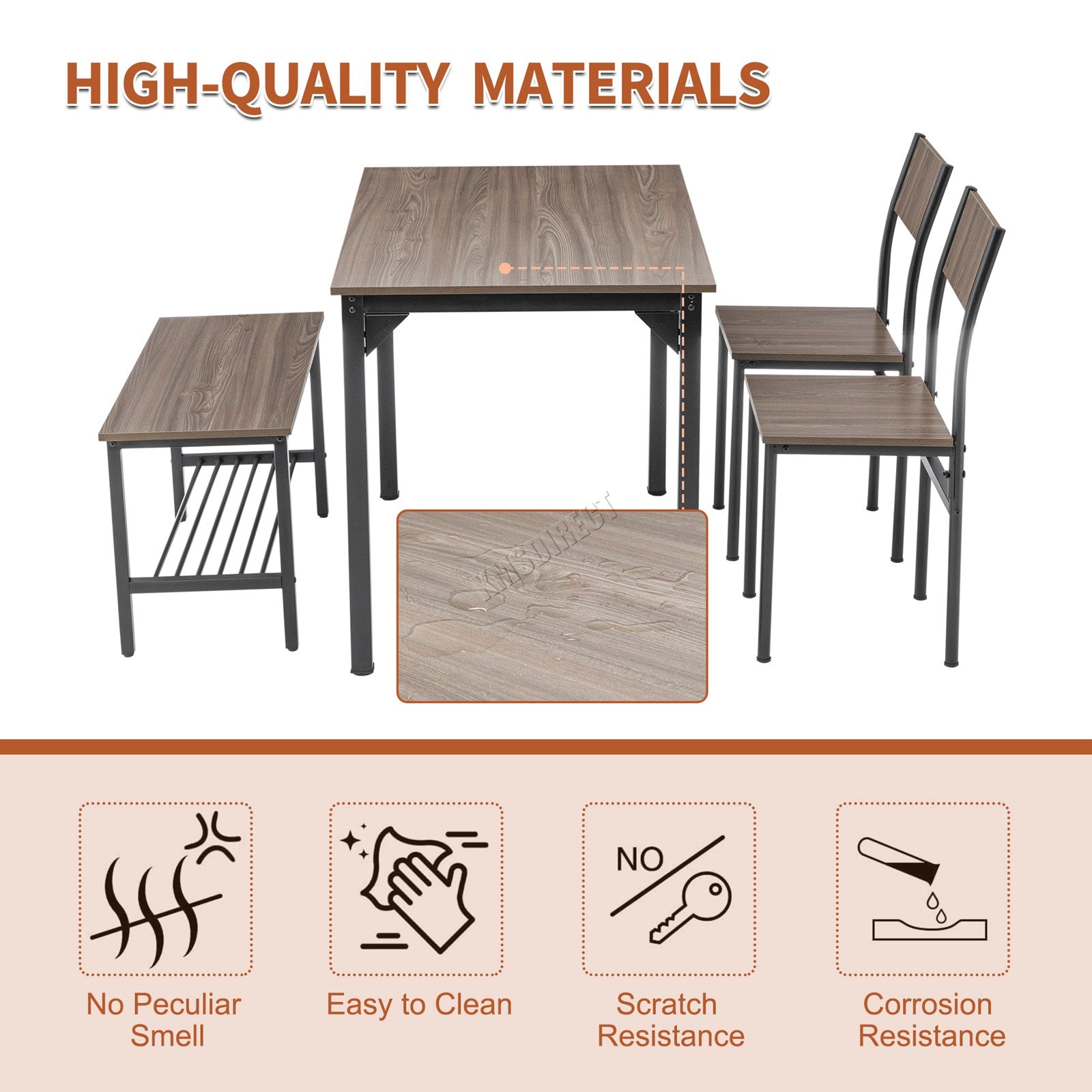 WestWood Compact Dining Table and 2 Chairs 1 Bench Set 4PCS