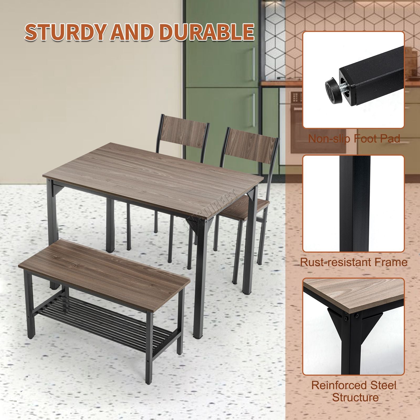 WestWood Compact Dining Table and 2 Chairs 1 Bench Set 4PCS