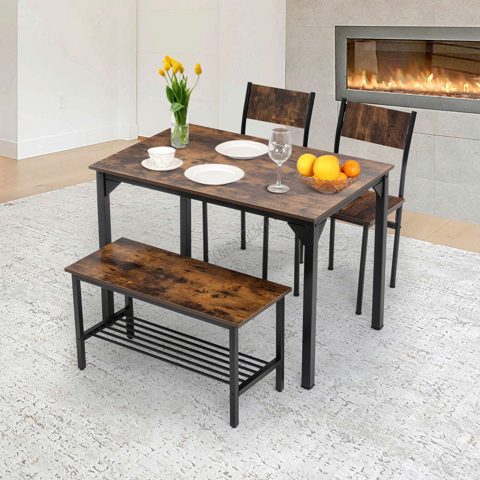 WestWood Compact Dining Table and 2 Chairs 1 Bench Set 4PCS
