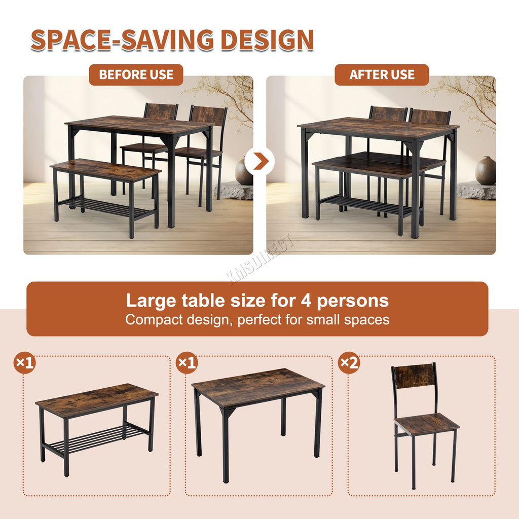 WestWood Compact Dining Table and 2 Chairs 1 Bench Set 4PCS