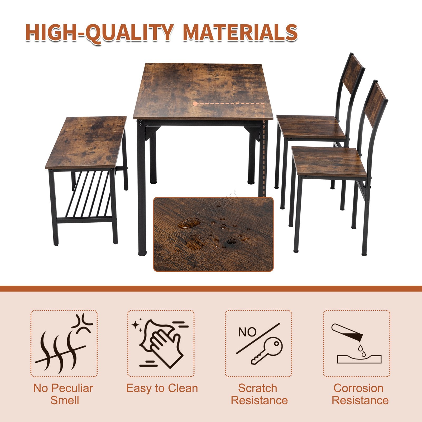 WestWood Compact Dining Table and 2 Chairs 1 Bench Set 4PCS