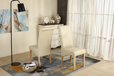 WestWood Faux Leather Dining Chairs High Back Set of 2 Cream