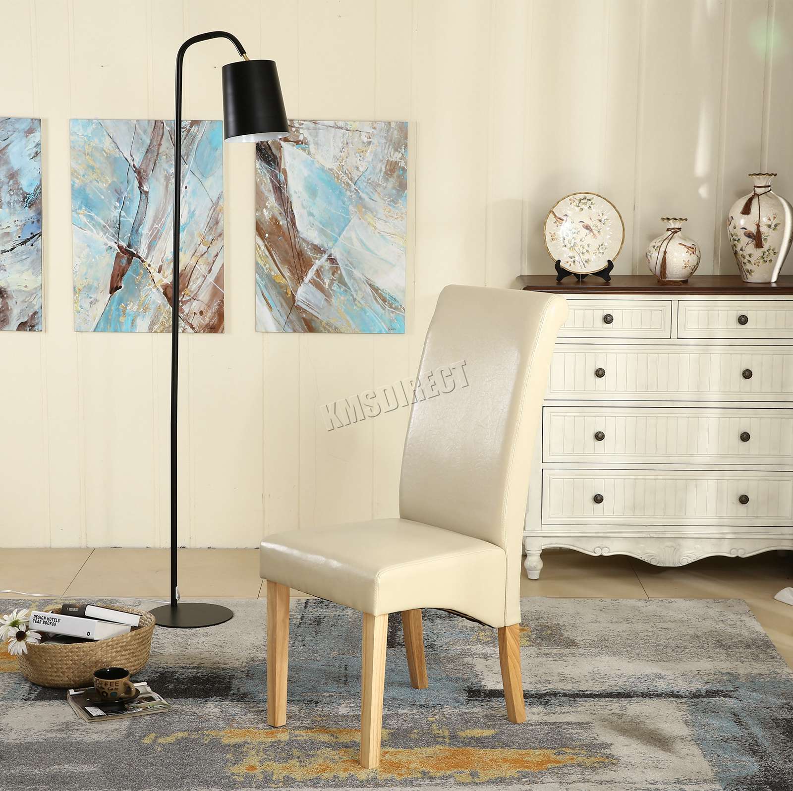 WestWood Faux Leather Dining Chairs High Back Set of 2 Cream