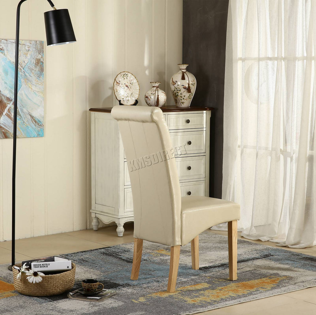 WestWood Faux Leather Dining Chairs High Back Set of 2 Cream
