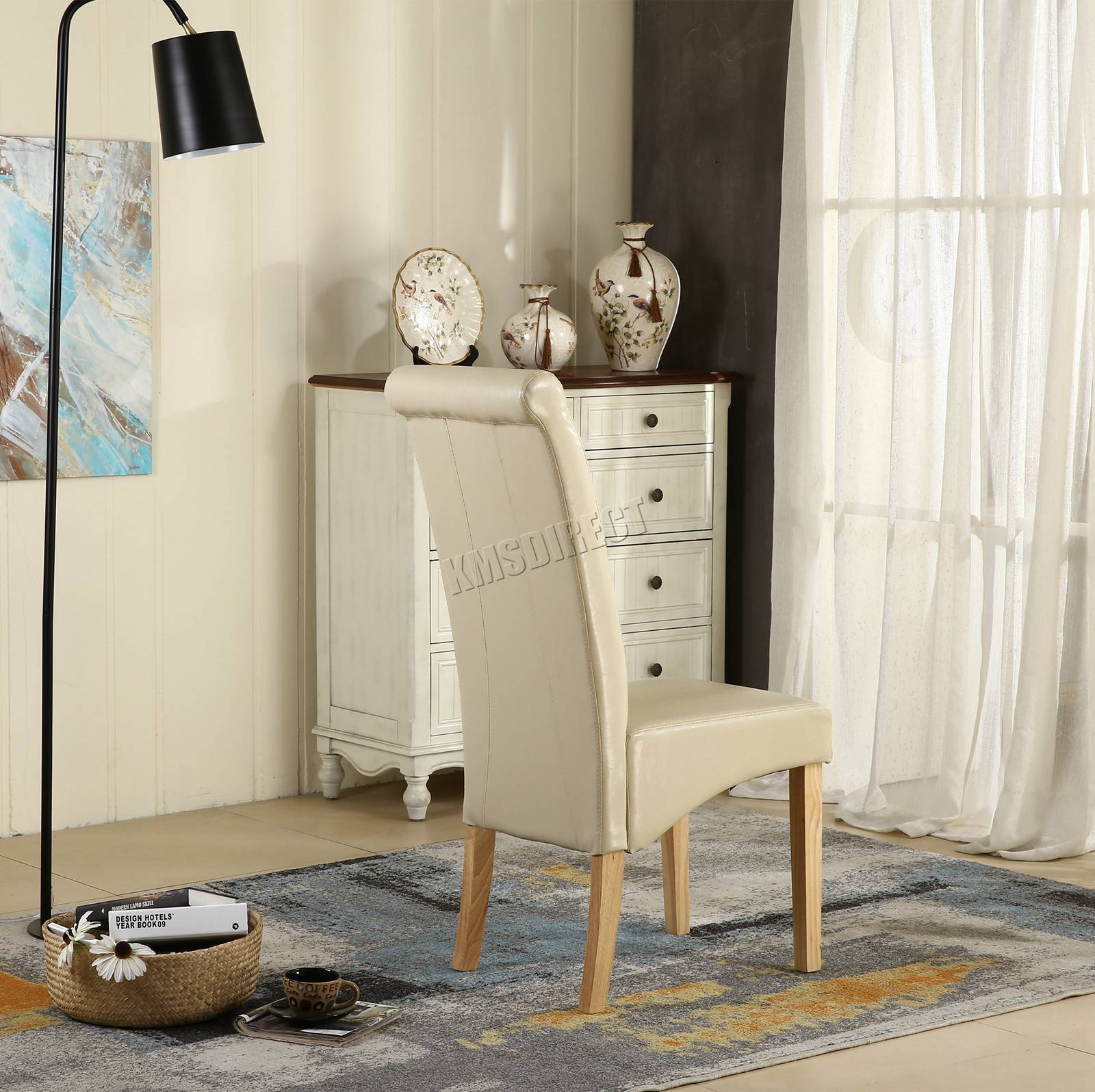 WestWood Faux Leather Dining Chairs High Back Set of 2 Cream