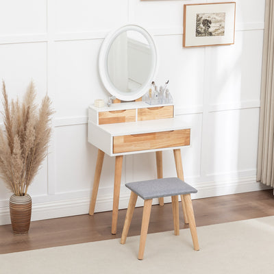 WestWood White Dressing Table with Oval Mirror