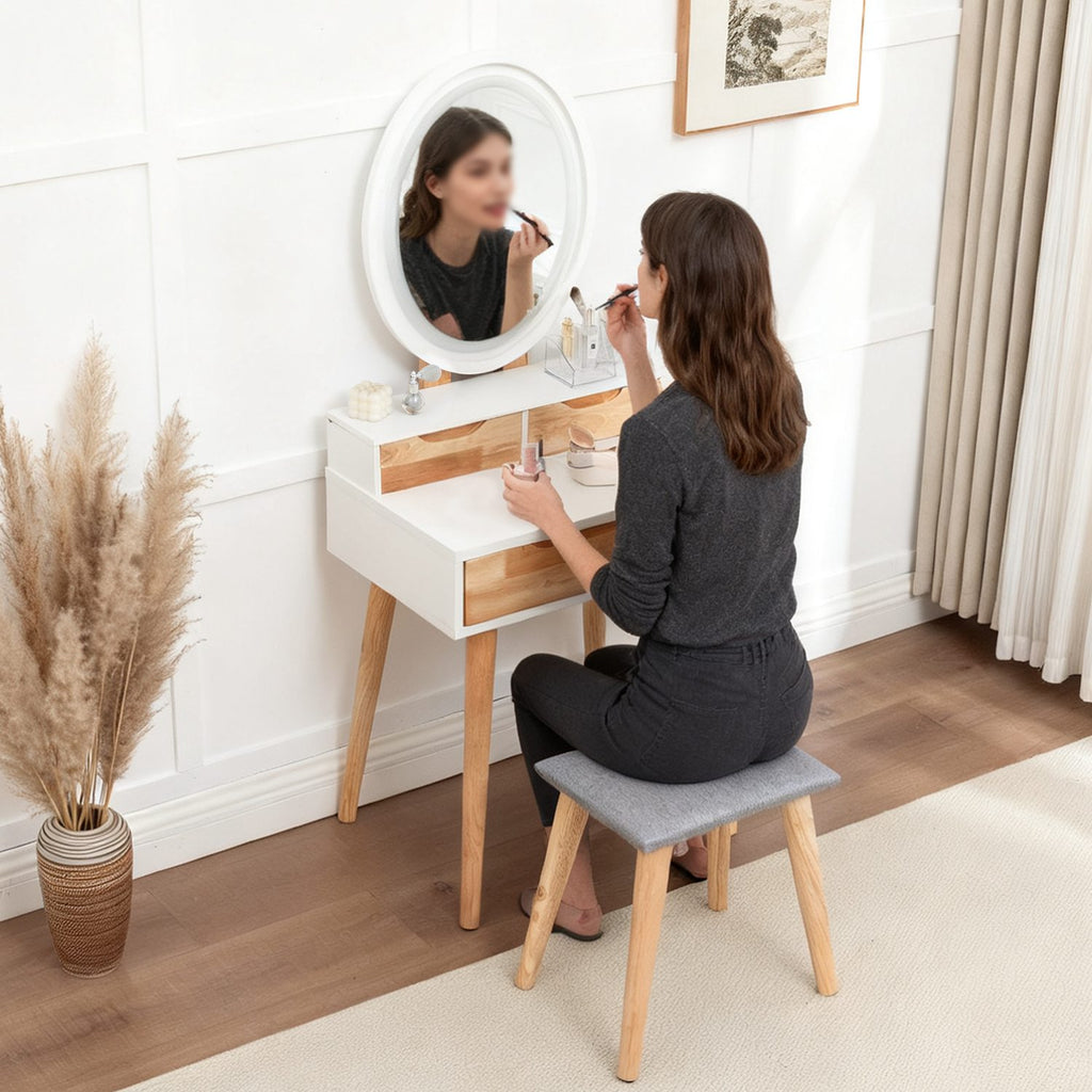WestWood White Dressing Table with Oval Mirror