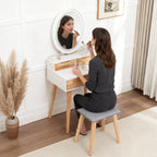 WestWood White Dressing Table with Oval Mirror