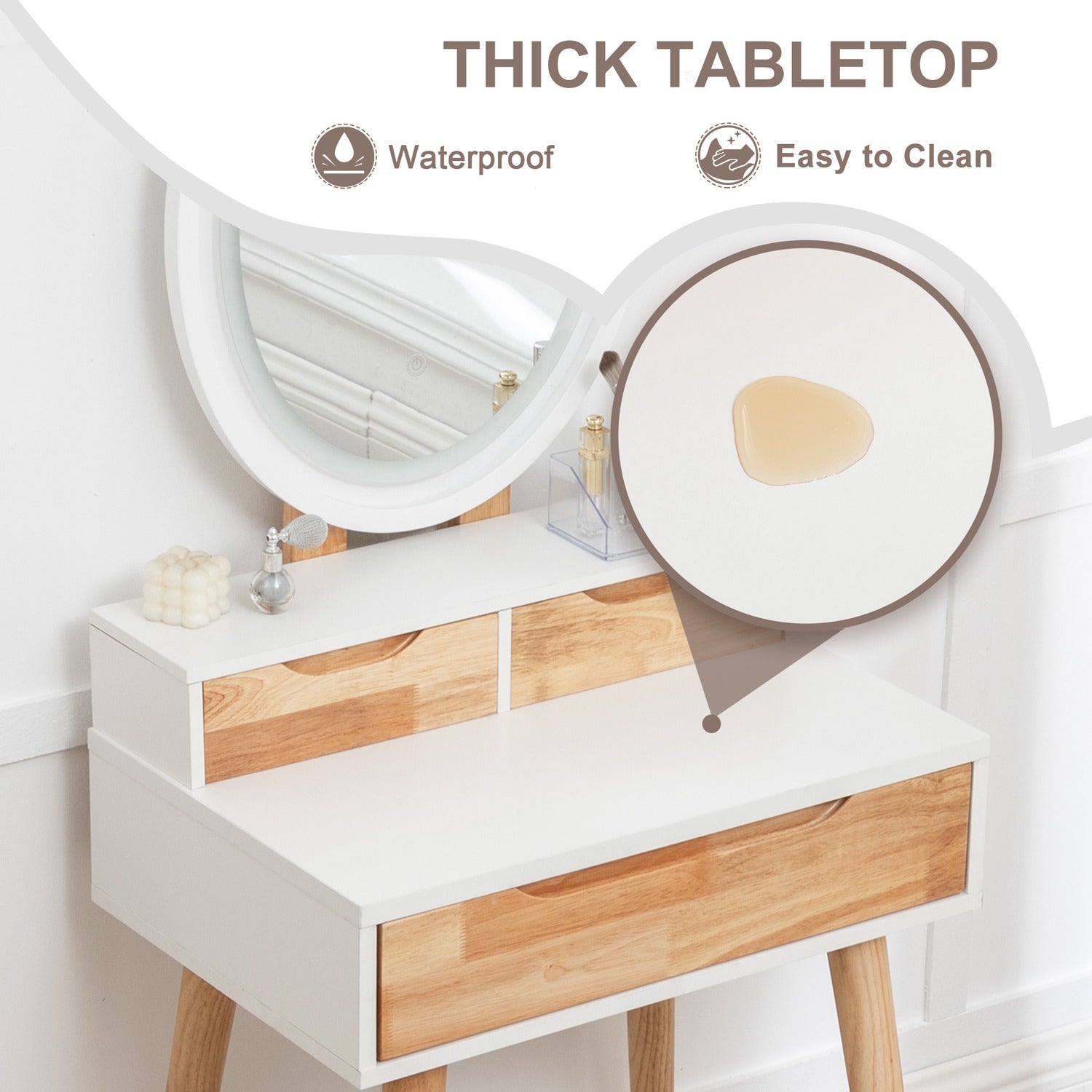 WestWood White Dressing Table with Oval Mirror