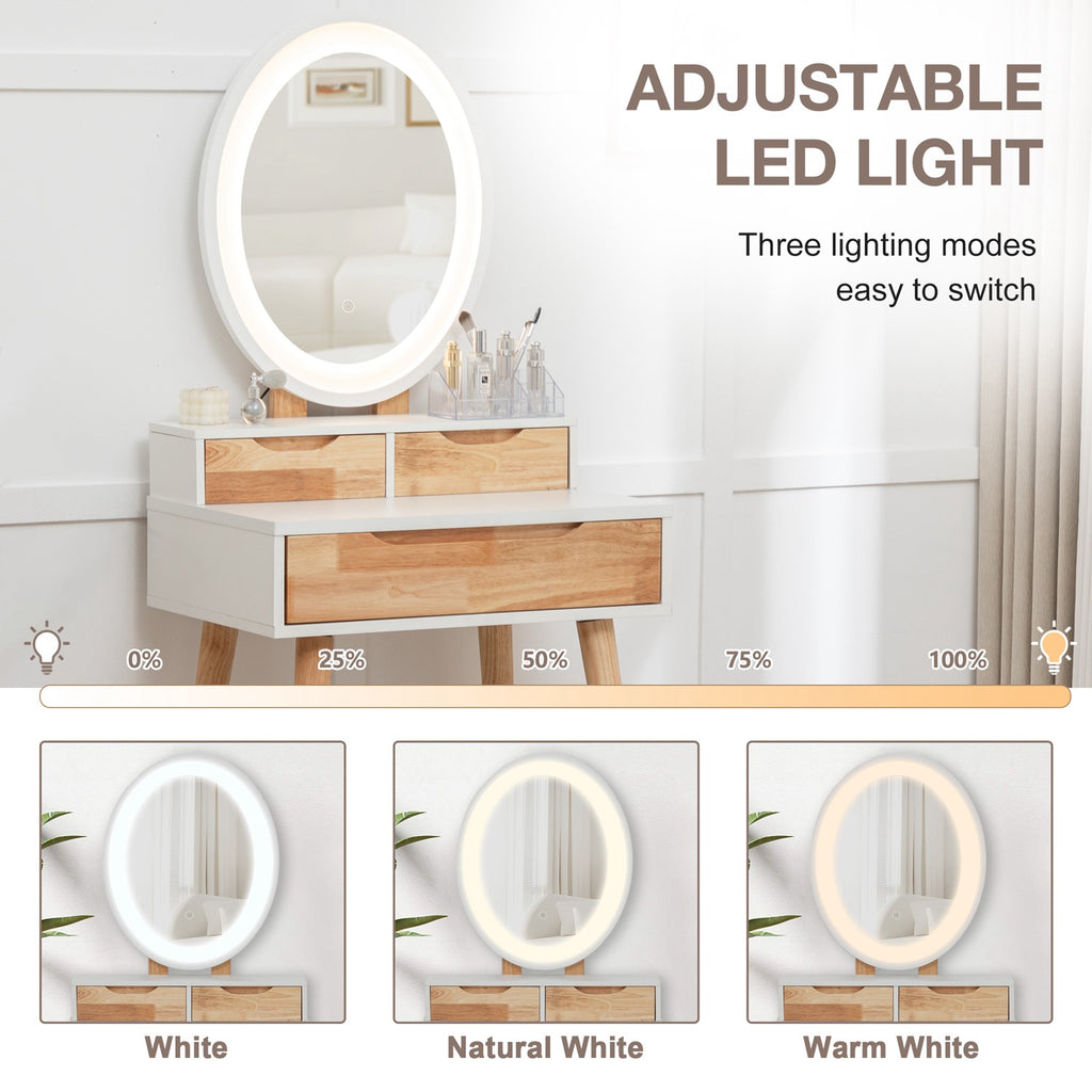 WestWood White Dressing Table with Oval Mirror