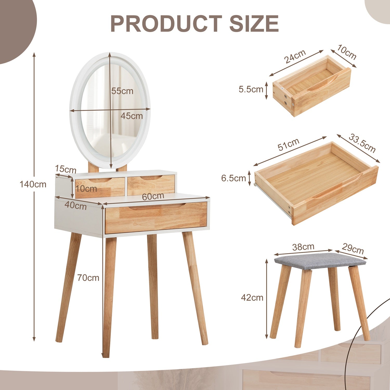 WestWood White Dressing Table with Oval Mirror