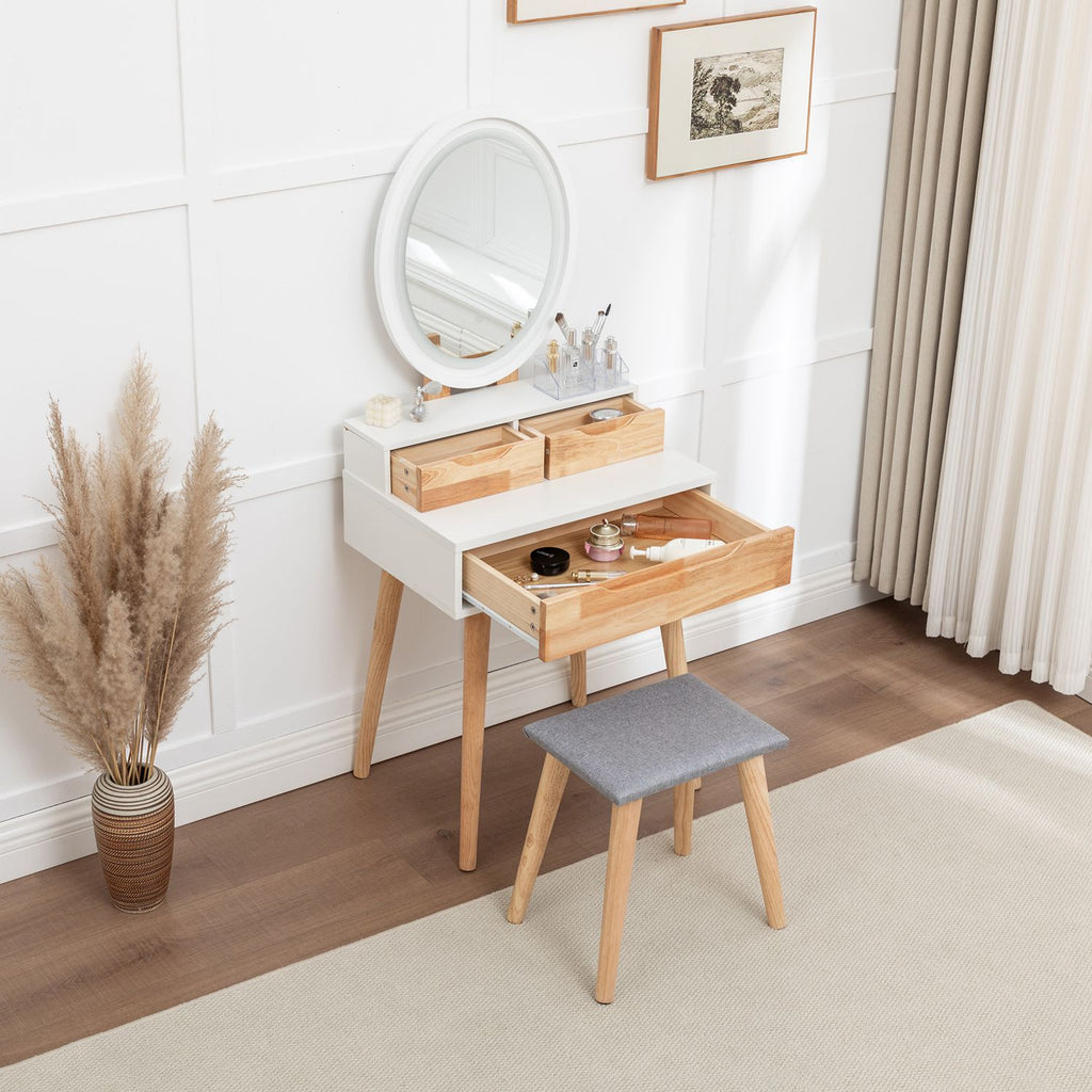 WestWood White Dressing Table with Oval Mirror