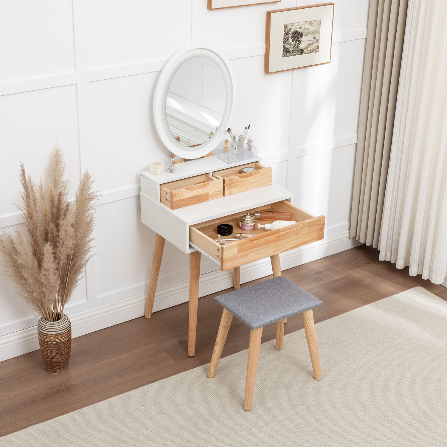 WestWood White Dressing Table with Oval Mirror