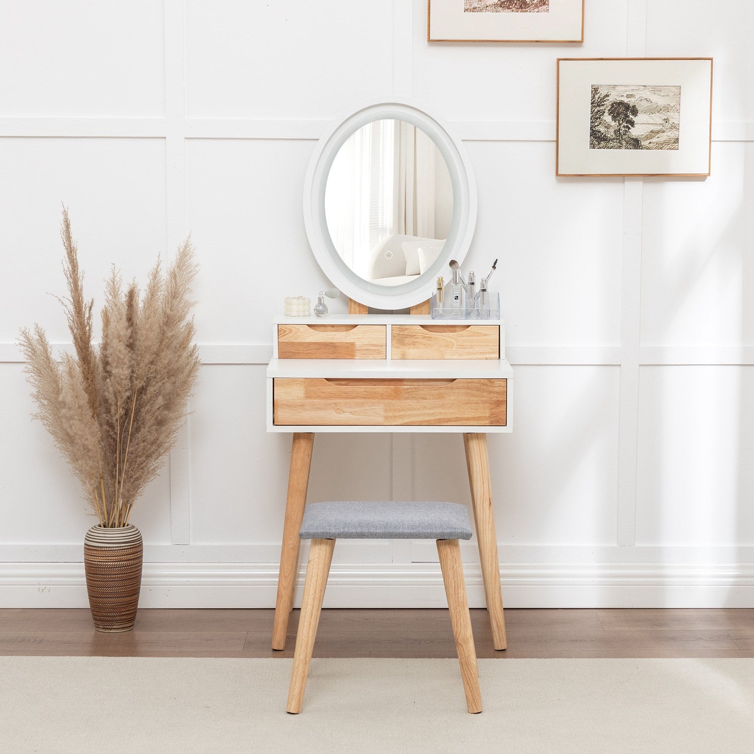 WestWood White Dressing Table with Oval Mirror
