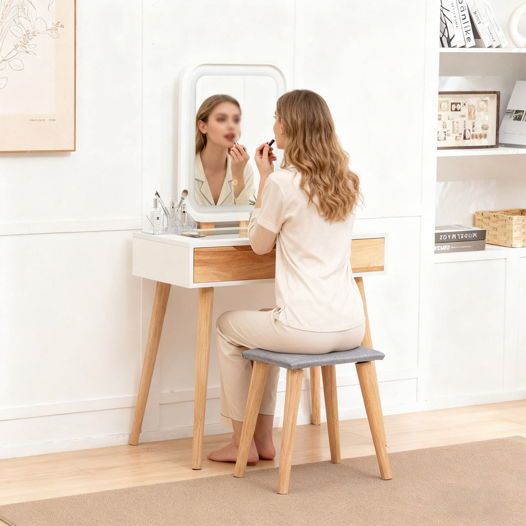 WestWood White Dressing Table, Solid Wood Legs