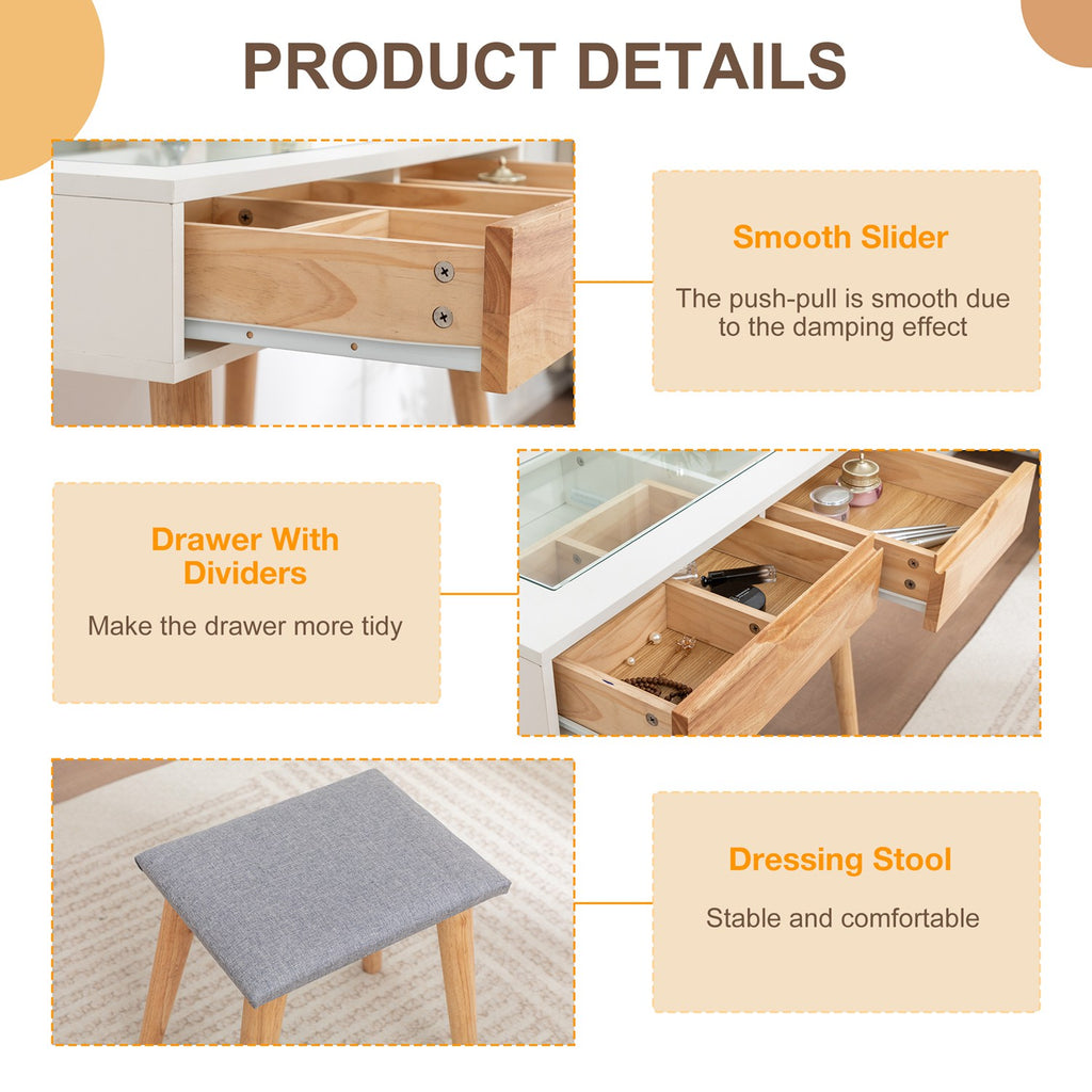WestWood White Dressing Table, Solid Wood Legs