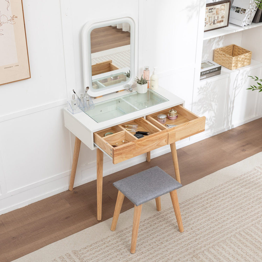 WestWood White Dressing Table, Solid Wood Legs