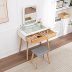 WestWood White Dressing Table, Solid Wood Legs